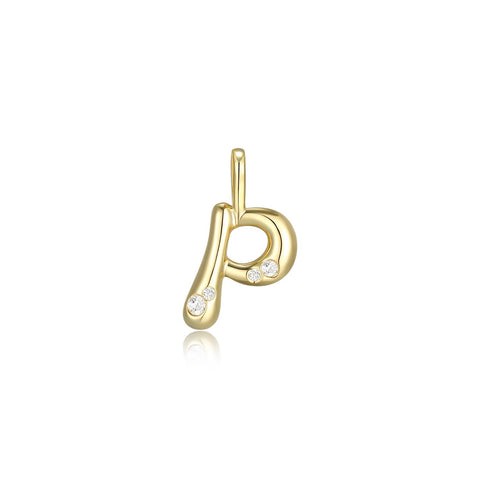 STERLING SILVER GOLD PLATED INITIAL P WITH CUBIC ZIRCONIAS