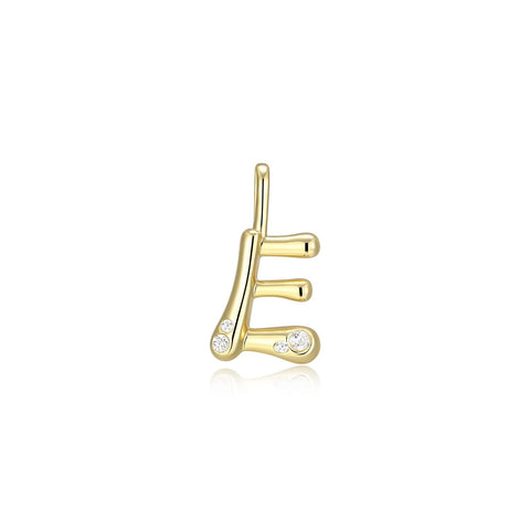 STERLING SILVER GOLD PLATED INITIAL E WITH CUBIC ZIRCONIAS
