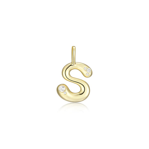 STERLING SILVER GOLD PLATED INITIAL S WITH CUBIC ZIRCONIAS