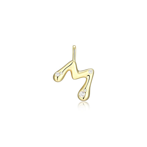 STERLING SILVER GOLD PLATED INITIAL M WITH CUBIC ZIRCONIAS
