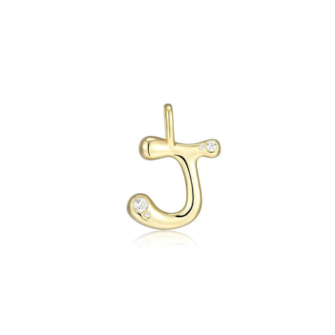 STERLING SILVER GOLD PLATED INITIAL J WITH CUBIC ZIRCONIAS