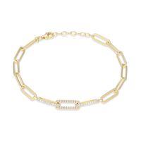 REIGN STERLING SILVER GOLD PLATED CABLE CHAIN BRACELET WITH CUBIC ZIRCONIAS  IN A 7.25 +1 INCH LENGTH
