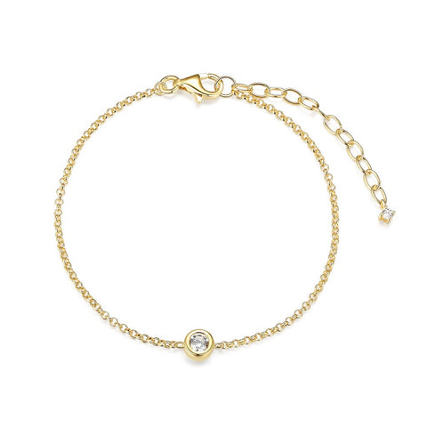 Reign sterling silver gold plate cz solitaire adjustable bracelet