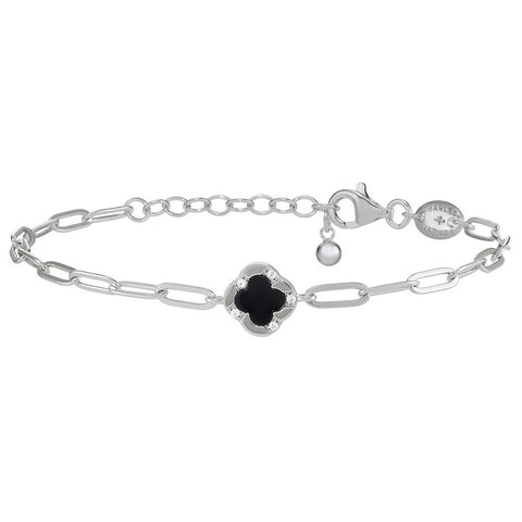 S/S BLACK AGATE & CZ BRACELET