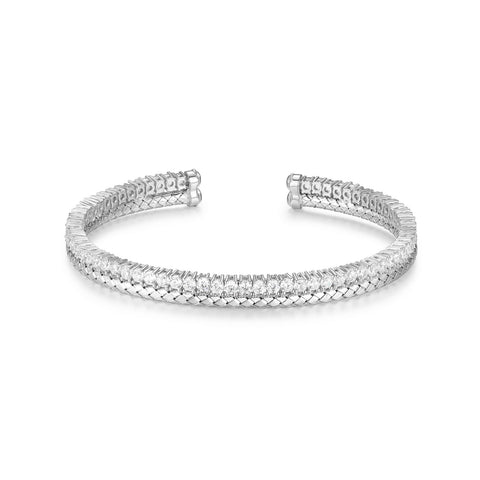 S/S RHODIUM DBLE CIRCLE CUFF BANGLE WITH CZ'S