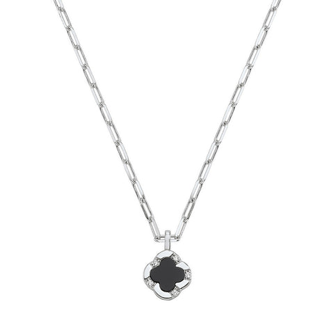 S/S RHO BLACK AGATE AND CZ NECKLACE