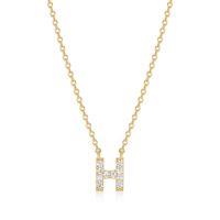 REIGN STERLING SILVER GOLD PLATED INITIAL "H" WITH CUBIC ZIRCONIAS ON AN 18" DIAMOND CUT CABLE CHAIN