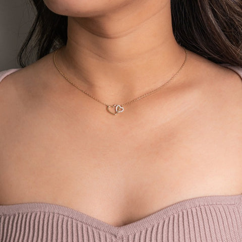 Aurora sterling silver gold vermeil cz double heart necklace