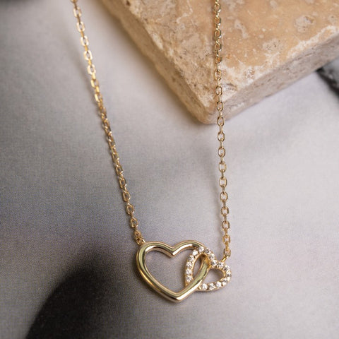 Aurora sterling silver gold vermeil cz double heart necklace