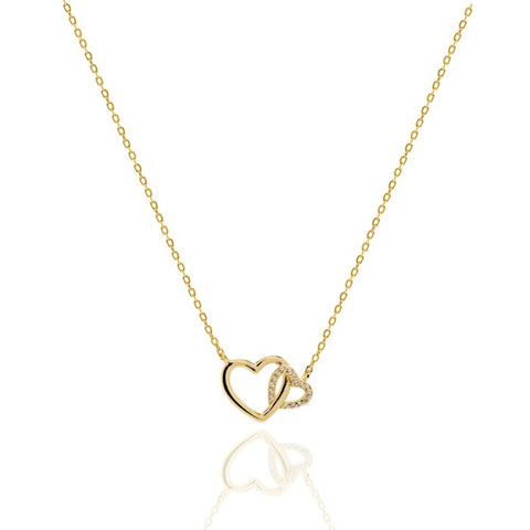 Aurora sterling silver gold vermeil cz double heart necklace