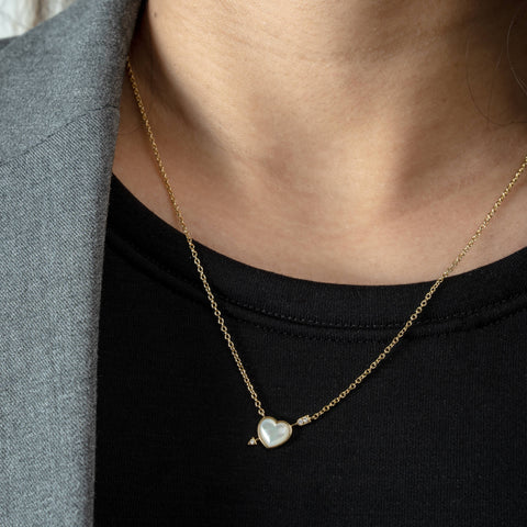 Aurora sterling silver gold vermeil mother of pearl heart & arrow necklace