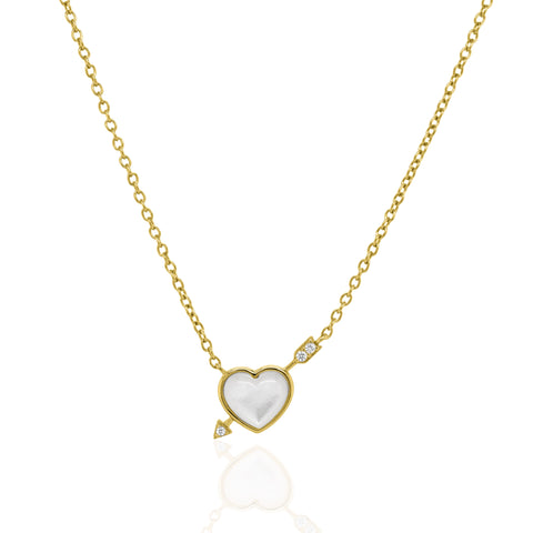 Aurora sterling silver gold vermeil mother of pearl heart & arrow necklace