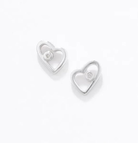 WHITE ICE HEART STUD EARRINGS