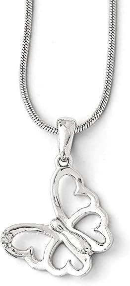 WHITE ICE STERLING SILVER BUTTERFLY NECKLACE WITH A DIAMOND