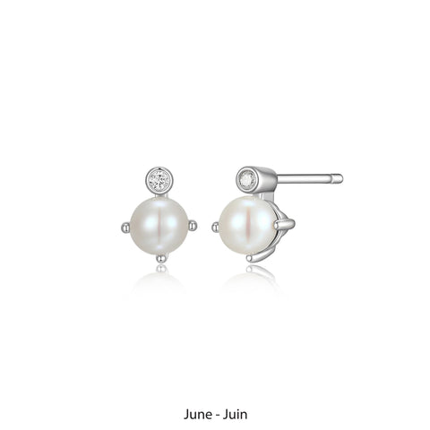 ELLE STERLING SILVER JUNE PEARL AND LAB GROWN DIAMOND STUDS