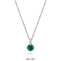 ELLE STERLING SILVER MAY CREATED EMERALD  & LAB GROWN DIAMOND 17+2 INCH NECKLACE