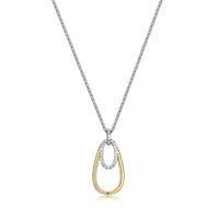 ELLE STERLING SILVER TWO TONE GOLD PLATED OVAL AND PEAR SHAPED PENDANDT WITH CUBIC ZIRCONIAS AND 17+3" CHAIN