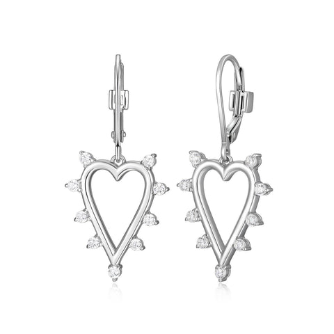 ELLE sterling silver Spike cz heart earrings