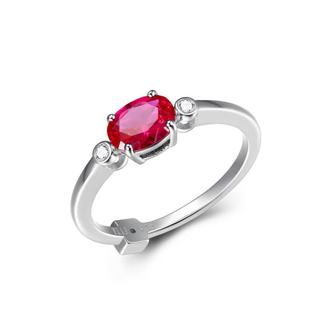 STERLING SILVER RUBY WITH LAB DIAMOND RING