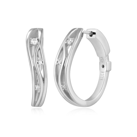S/S  TRIPLE LAYERED 24MM CZ HOOP EARRINGS