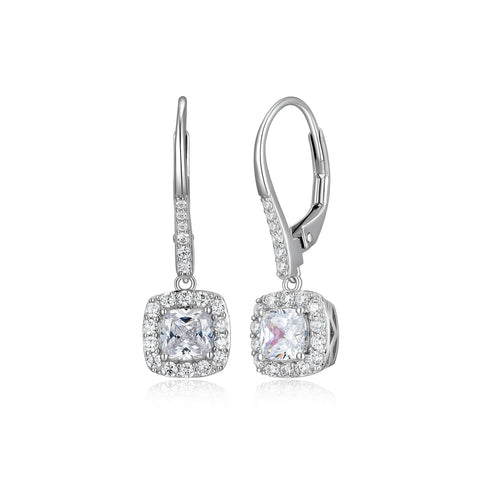 S/S WHITE CZ CUSHION DROP EARRINGS