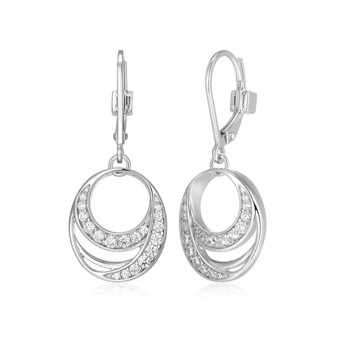 STERLING SILVER ELLE OVAL WITH CZ DANGLE EARRINGS
