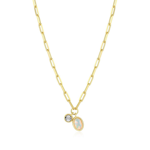 MONTE LUNA OCT. OPAL AND LGD .021CTW BIRTHSTONE NECKLACE