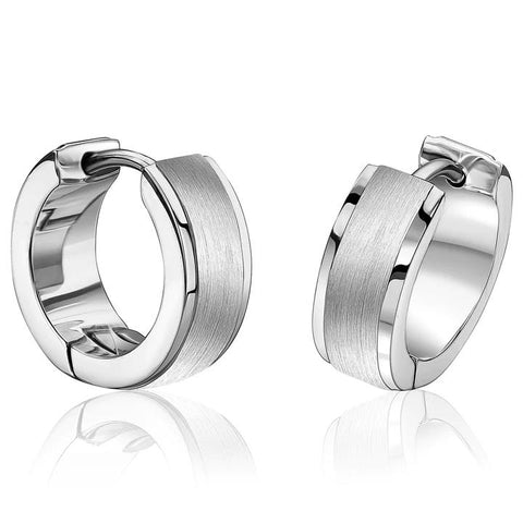 STAINLESS STEEL /POLISHED BRUSHED HUGGIE EARRINGS