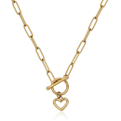 SteelX st steel IP gold open heart toggle necklace