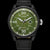 MENS AVIATOR BLACK LEATHER BAND ECO DRIVE WATCH WITH SAGE GREEN FACE AND DATE