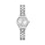LADIES SILVER TONE STAINLESS STEEL CARAVELLE WATCH, WITH SILVER RAY SUNRAY DIAL