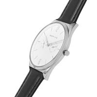 MENS BLACK LEATHER BERING WATCH WITH WHITE FACE
