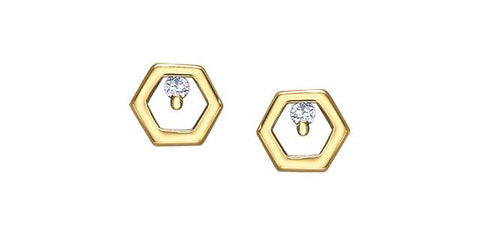 10 karat yellow gold geometric diamond stud earrings