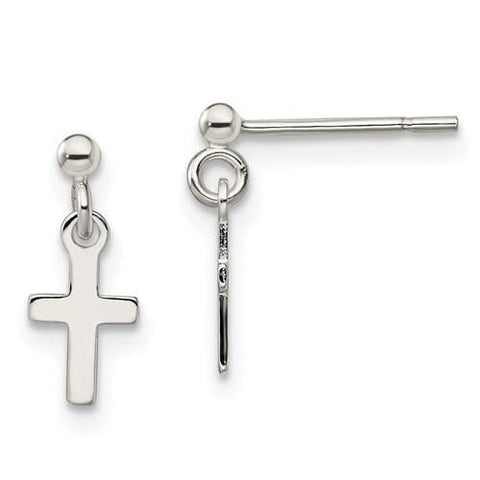 Sterling silver post cross dangle earrings