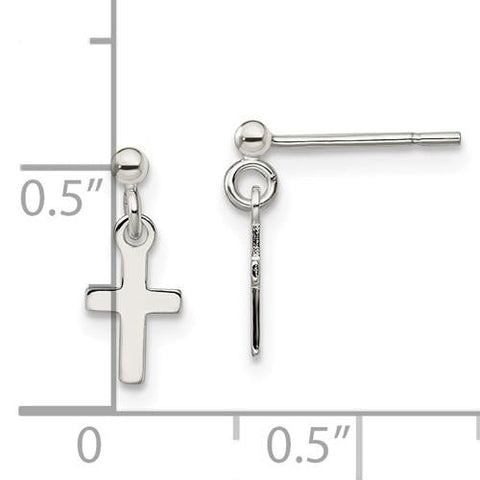 Sterling silver post cross dangle earrings