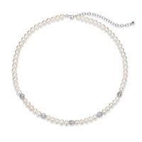 ELLE STERLING SILVER PEARL AND CUBIC ZIRCONIA 17+3 " NECKLACE