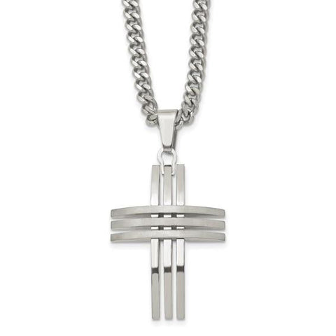 MENS STAINLESS STEEL CROSS AND  24 INCH CHAIN