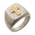 Gold Plated Cross with Clear CZs on Steel Hammered Signet Rings
