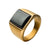 Stainless Steel Matte Gold Plated Signet Rings with Polished Hematite